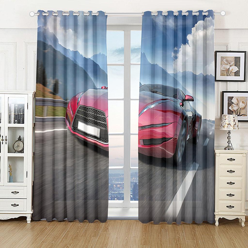 Fashion Luxury Sports Car Landscape 3D Printing Living Room Bedroom Half Shade Curtain Set