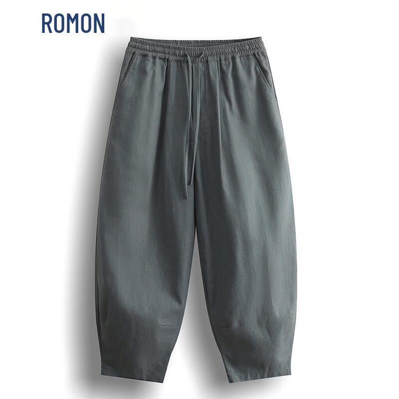 ROMON Men s Chinese Style Ramie Blend Cropped Pants 5XL