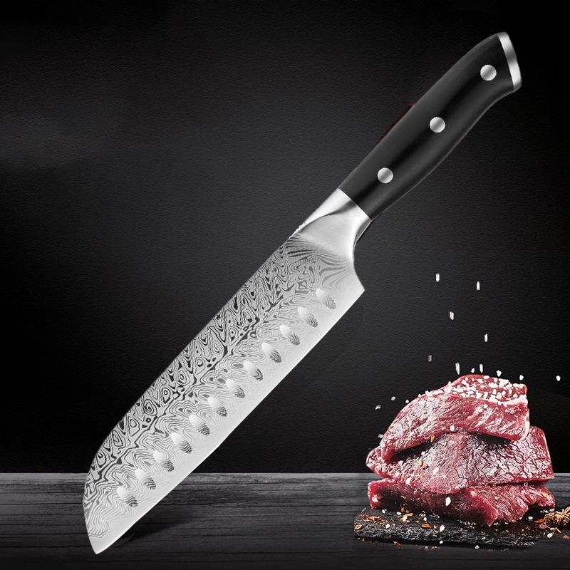 High-end kitchen knives, Damascus steel textured Japanese knives, Santoku knives, for cutting fruits and meats in the kitchen
