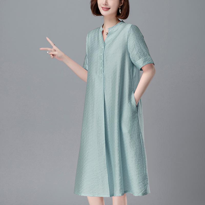 Women's 2025 Tencel A-Line Dress: Loose, Plus Size, Summer Fashion for Middle-Aged Women