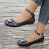 2026  Women's Mary Jane Shoes Ankle Buckle Strap Flats  Leather Rivet Belt Metal Star Gothic Lolita Shoes Soft-soled Thin Shoes