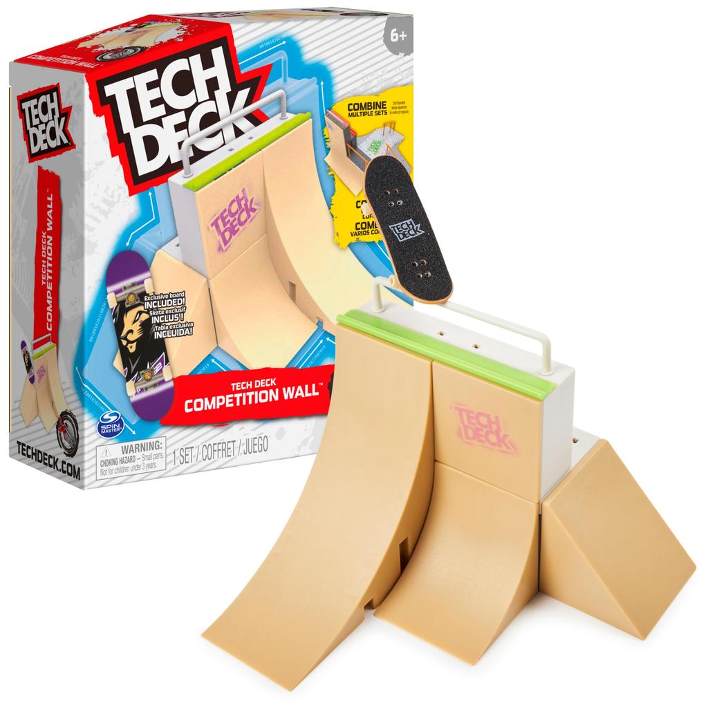 Tech Deck, Competition Wall X-Connect Park Creator, Customizable Buildable Ramp Set with Exclusive Fingerboard, Kids Toys for Boys and Girls Ages 6+.
