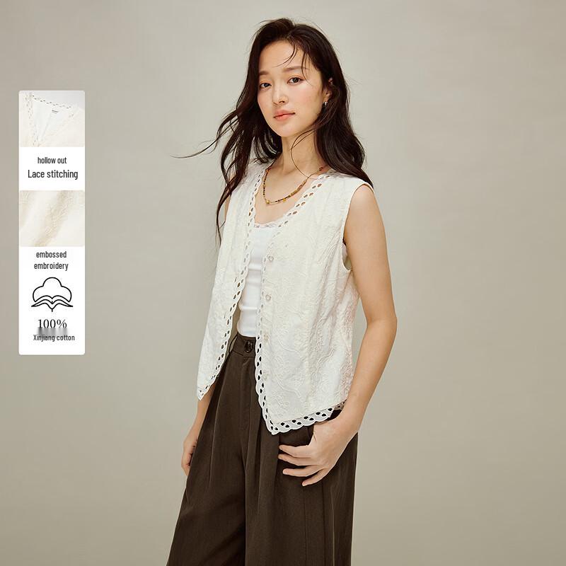 INMAN Французская вышитая блузка без рукавов с V-образным вырезом S