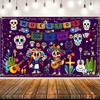 2D Dia De Los Muertos Backdrop, Day of the Dead Sugar Skull Photography Background Banner