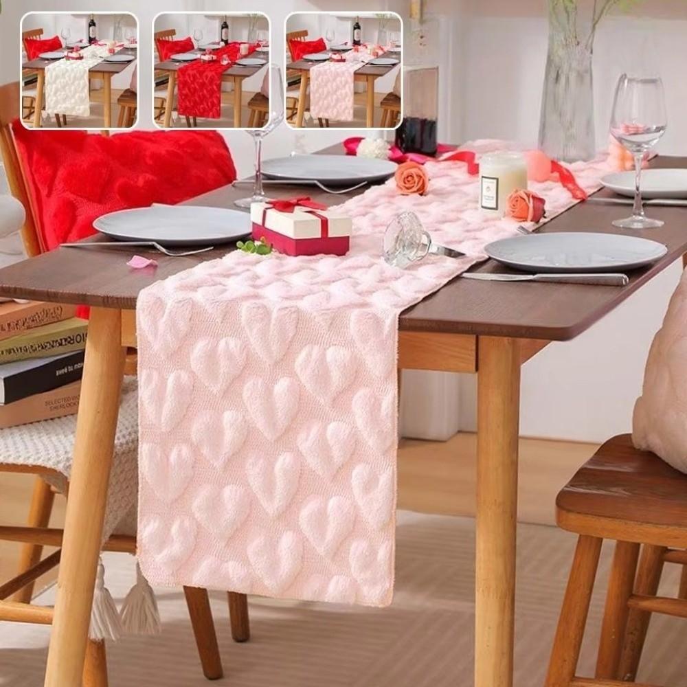 Romantic Plush Love Tablecloth Thickened Dining Table Runner Valentine's Table Flag  Dining Table