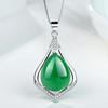 Elegant Silver-Plated Copper Necklace with Green Chalcedony Pendant – Fashionable Teardrop Pendant for Women