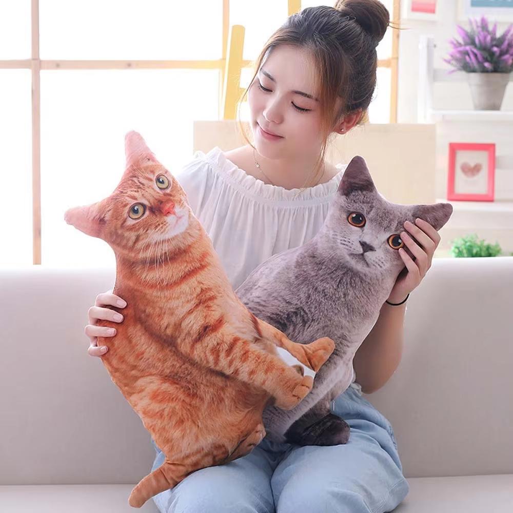 3D/35cmCat Figures Pillows Soft Simulation Cat Shape Cushion Sofa Decoration Throw Pillows Cartoon Plush Toys Friend Kids Gifts