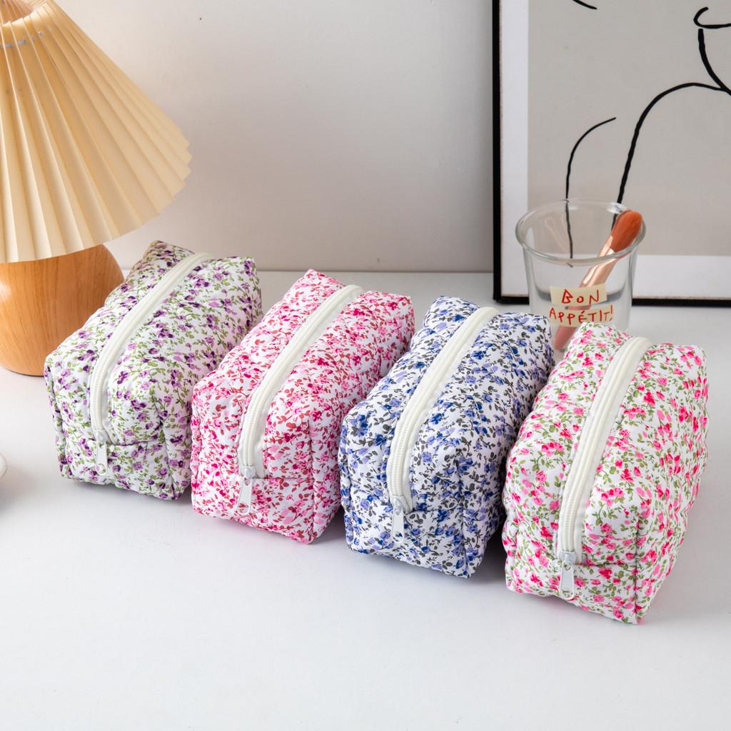 Floral Handheld Cosmetic Bag With Zipper For Travel And Daily Use