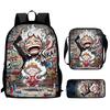 Cartoon One Piece 3pcs Lightweight Durable School Backpack with Crossbody Bag Pencil Case for Boys Girls Age 6-10 Primary School