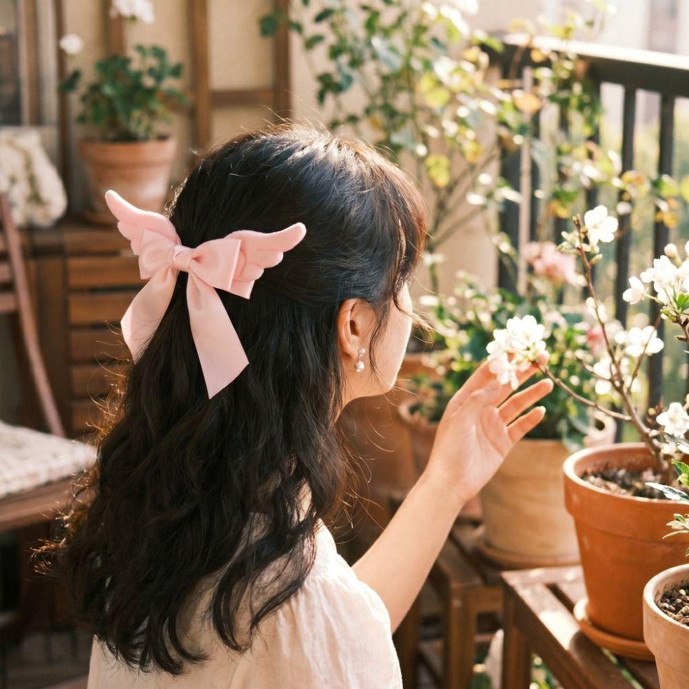 Creative Angel Wing Hair Clip Y2K Hair Barrettes Sweet Cool Satin Bow Hairpin  Girls