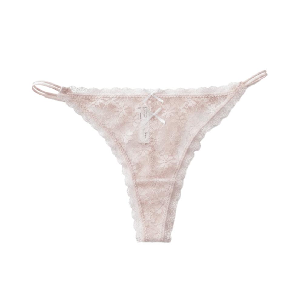 Transparent Lace Thong Women Sweet Style Thin Strap Seamless Underwear Panties Hollow Out Lace Bow Underpants Daily Wear