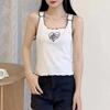 Neues Sommerdesign Schlichtes Temperament Süß Kontrastfarbe Bestickt Gestrickte Weste Trägertop
