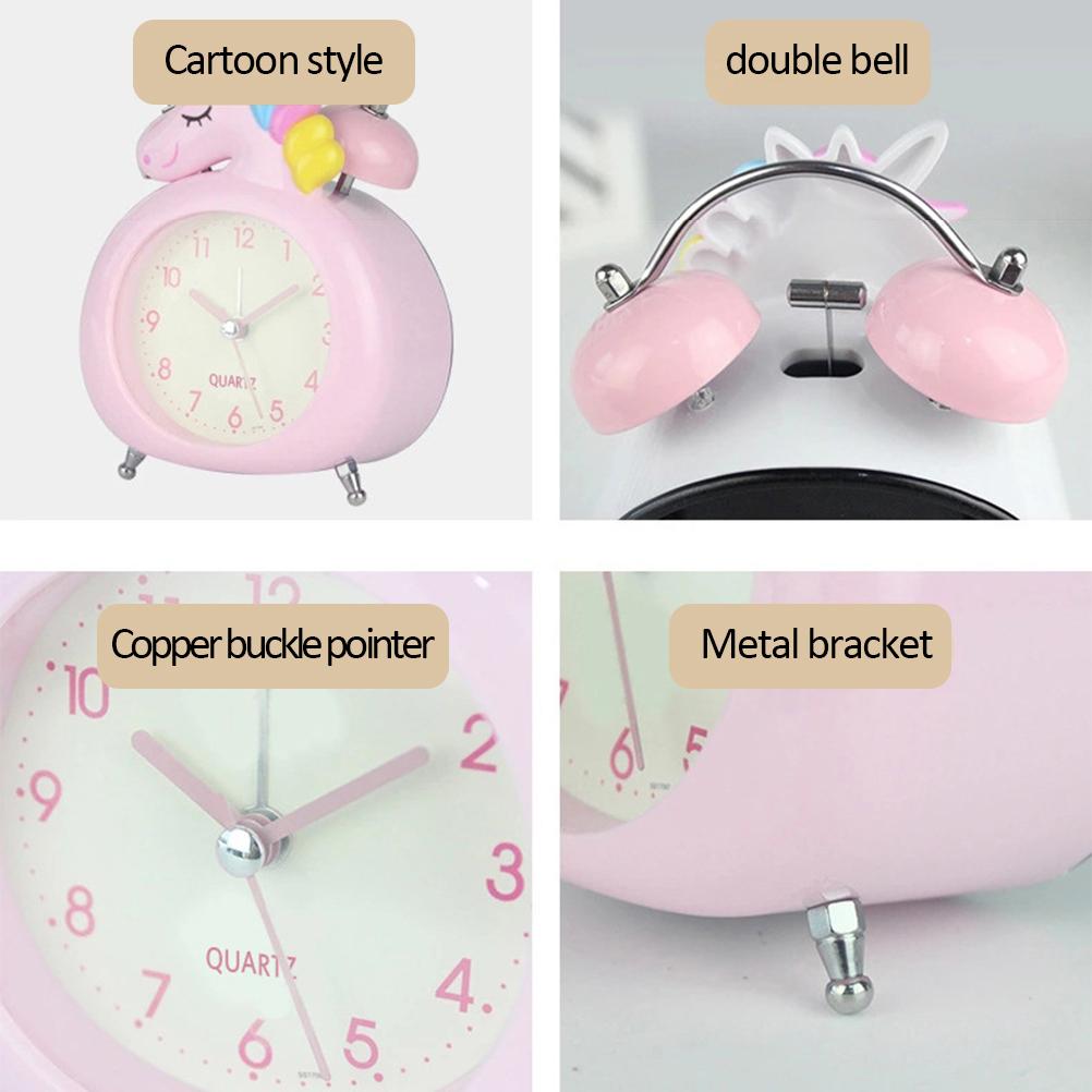Cute Cartoon Alarm Clock Kids Students Bell Alarm Clock Child Desk Table Clock Night Light Needle Clocks Birthday Gifts