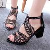 New hollow rhinestone fish mouth sandals thick heel high heel sandals direct supply