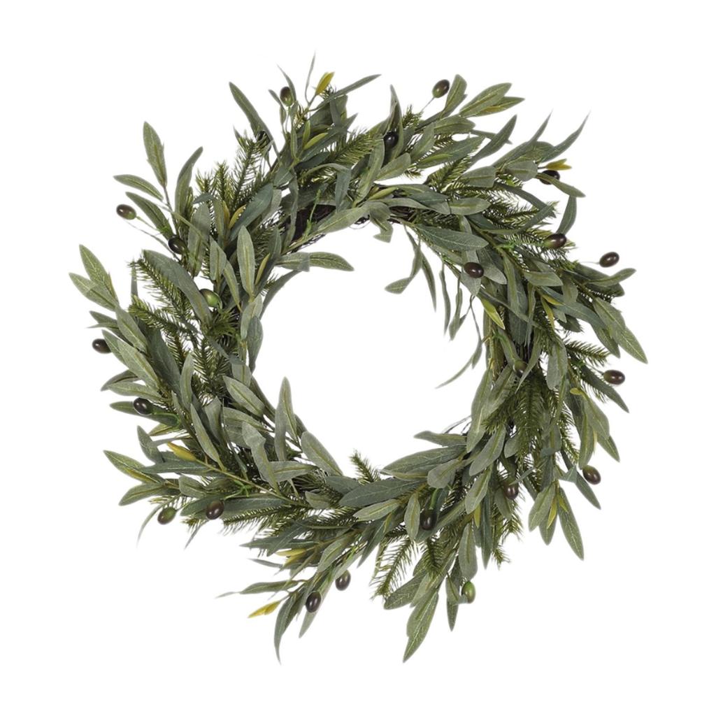 Artificial Olive Wreath,Spring Summer Wreath with Beans Window Branch Greenery Leaves for