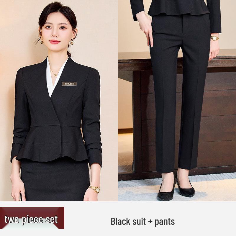 Chic Professional Women's Skirt Suit - Elegant Spring/Autumn Beauty Salon Front Desk Uniform