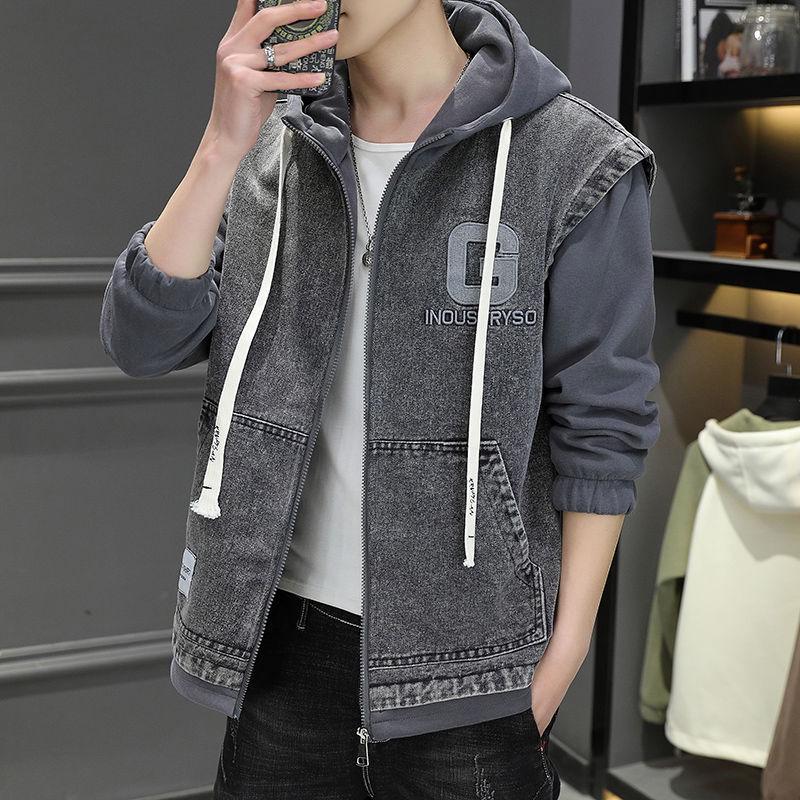 Men's Spring Hooded Denim Jacket - Trendy Youth Two-Piece Baseball Style Workwear