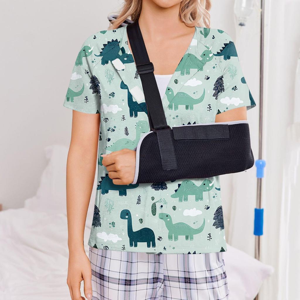 Damen Oberteil nach der Operation Vier Taschen Kurze Ärmel Knopfleiste Leichtes atmungsaktives Gewebe Bequeme Passform Krankenhaus Erholungskleidung