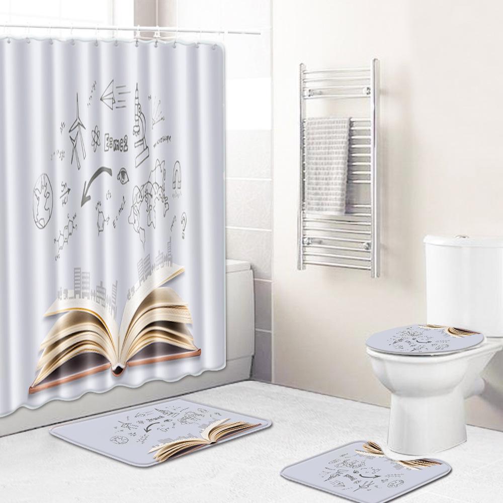 Fashion Textured Bathroom Shower Curtain Floor Mat Toilet Cover Foot Mat Four-Piece Set