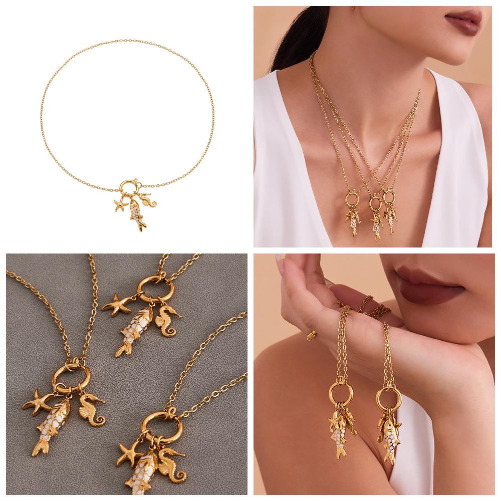 Gold-Plated Stainless Steel Fish Pendant Necklace - Ocean Style Jewelry