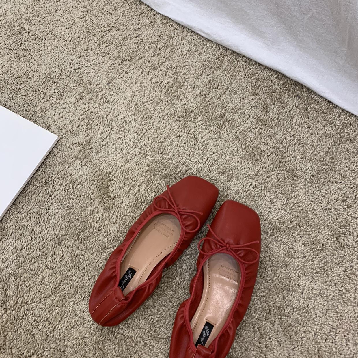 

Туфли-лодочки с бантом, с плоской подошвой, маленькие красные одинарные туфли, женская обувь 2024, новая весна и осень, свадебные туфли, балетки, весенне-осенняя обувь 35