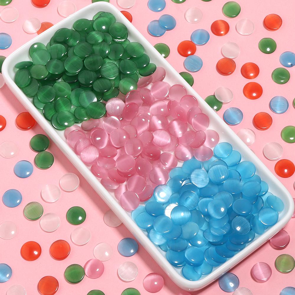 10-30pcs Cat Eye Cabochon Beads Natural Stone Beads Round Flat Back Spacer Stone Beads For Jewelry Making DIY Bracelet Necklace