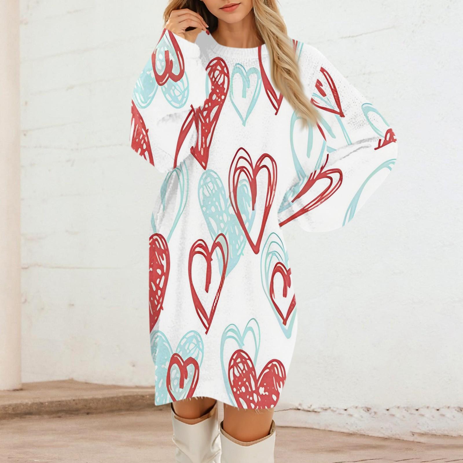 

Женские повседневные платья с круглым вырезом и длинным рукавом на День святого Валентина из плюша в градиентную клетку XXL