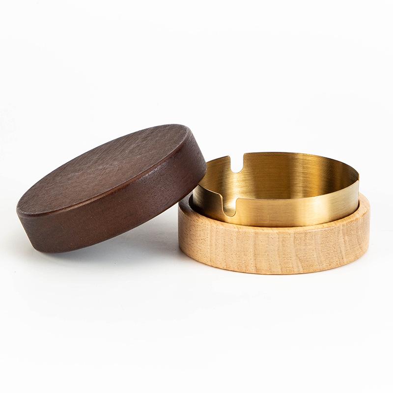 Walnut Wood Ashtray with Lid - Stainless Steel, High-End Design for Home or Office Use, Anti-Ash Flying