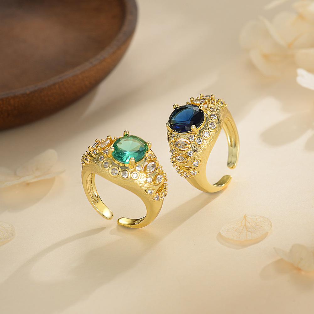New Full Diamond Sparkling Diamond Open Ring with Female Temperament, High End, Retro Fashion, Versatile, and Non Fading Food Ring