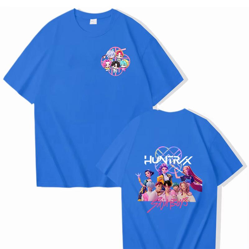 

K-pop Охотники на демонов Женская Мужская Футболка Винтажные Футболки Короткий Рукав Круглый Вырез Футболка Идея для Подарка Одежда 16 Цветов XXS синий