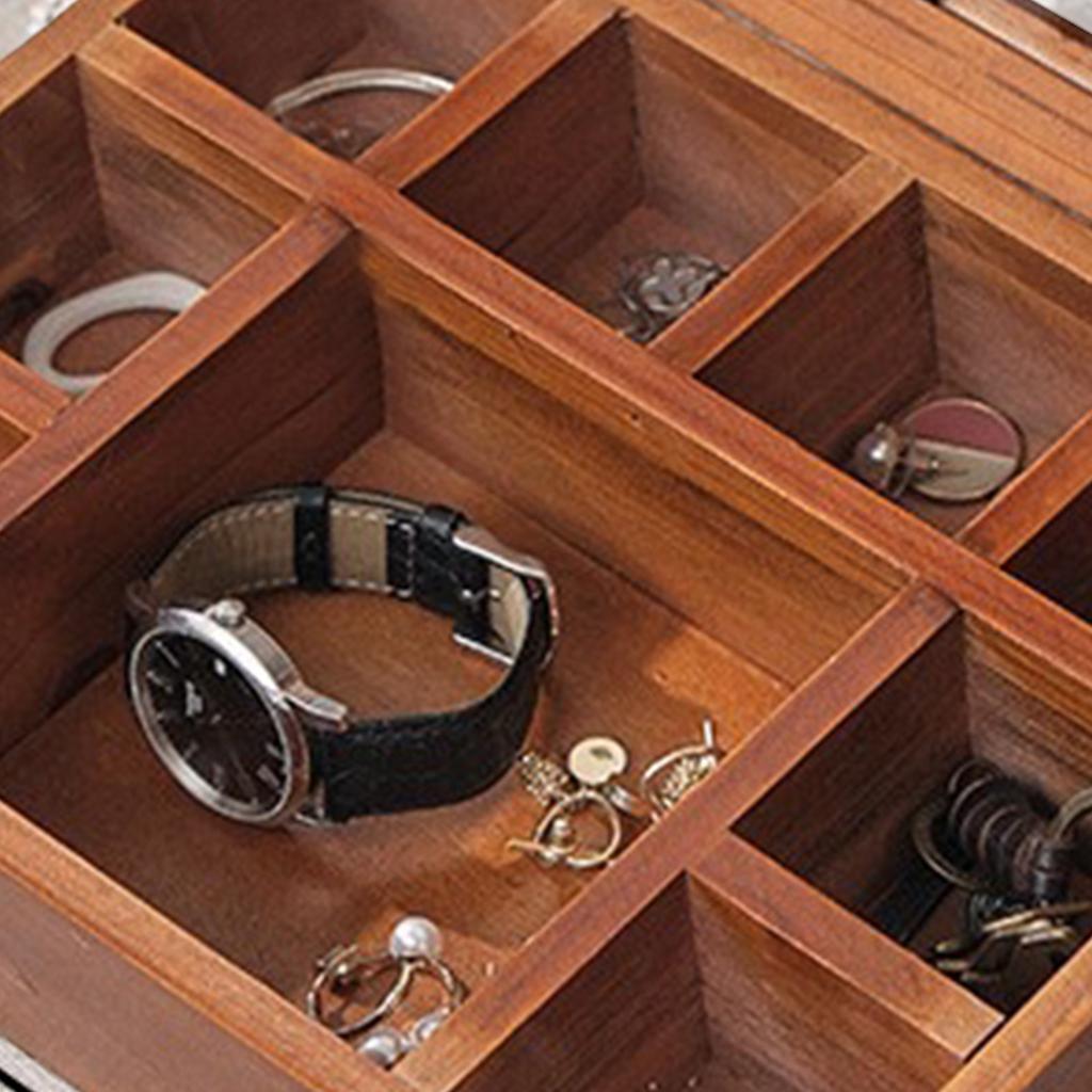 9/12 Grids Organizer Box Jewelry Hairpin Earring Necklace Tea Bag Storage Box With Transparent Lid Vintage Wooden Storage Box