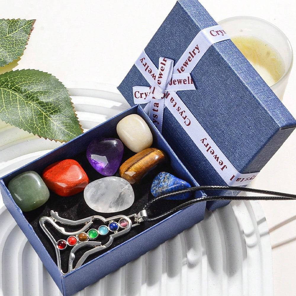 Seven Chakra Jade Crystal Meditation Pendant Necklace with Leather Cord