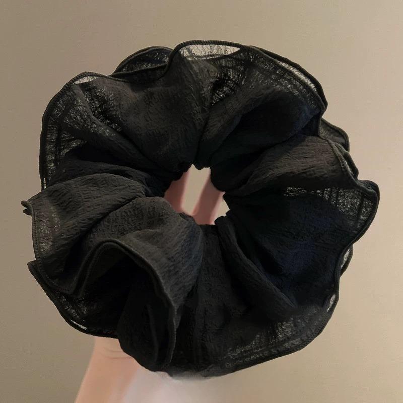 Extra Large Pleated Blue Scrunchie - Korean Style Hair Tie for Women