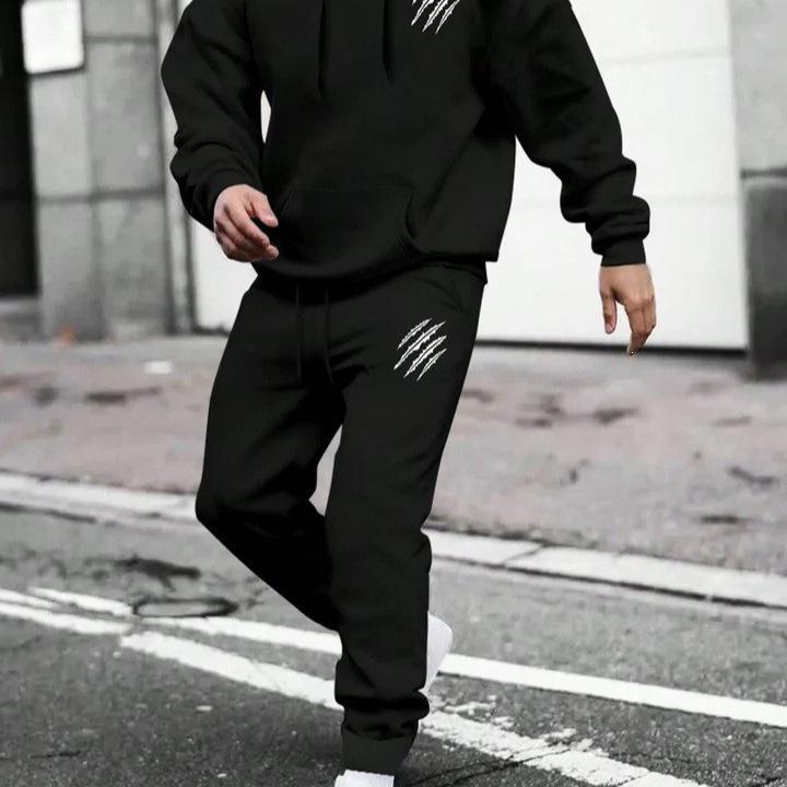 2026 Men's Plus Velvet Hooded Sweatshirt & Long Pants Casual Sports Set
