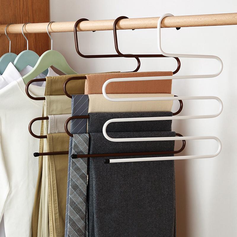 Multi-layer S-shaped Pants Hanging Multi-functional Creative Household Wrought Iron Plastic Spray Magic Pants Storage Hanger Pants Rack