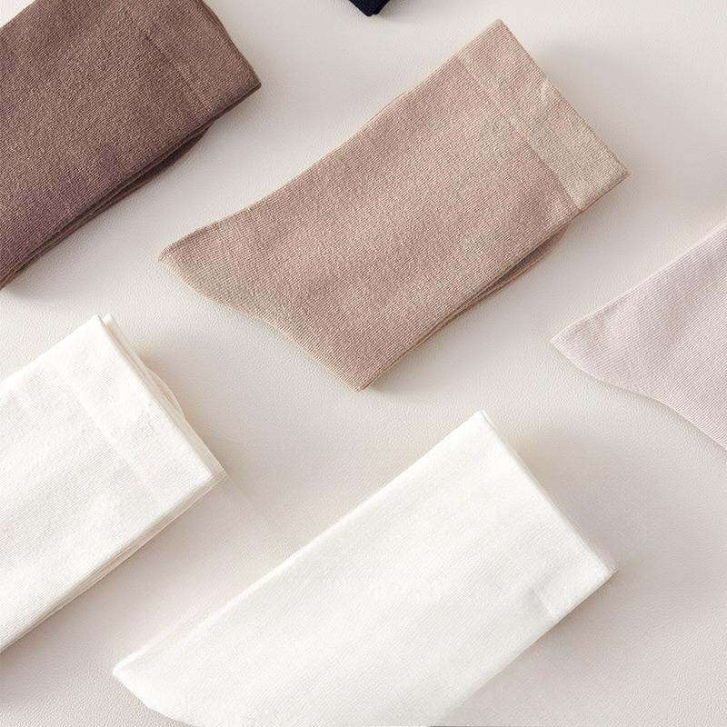 Damen Mid-Calf Socken für Frühling und Herbst, Dünne einfarbige schweißabsorbierende lange Baumwollsocken, Schwarz Sport Damen Nahtlose Socken