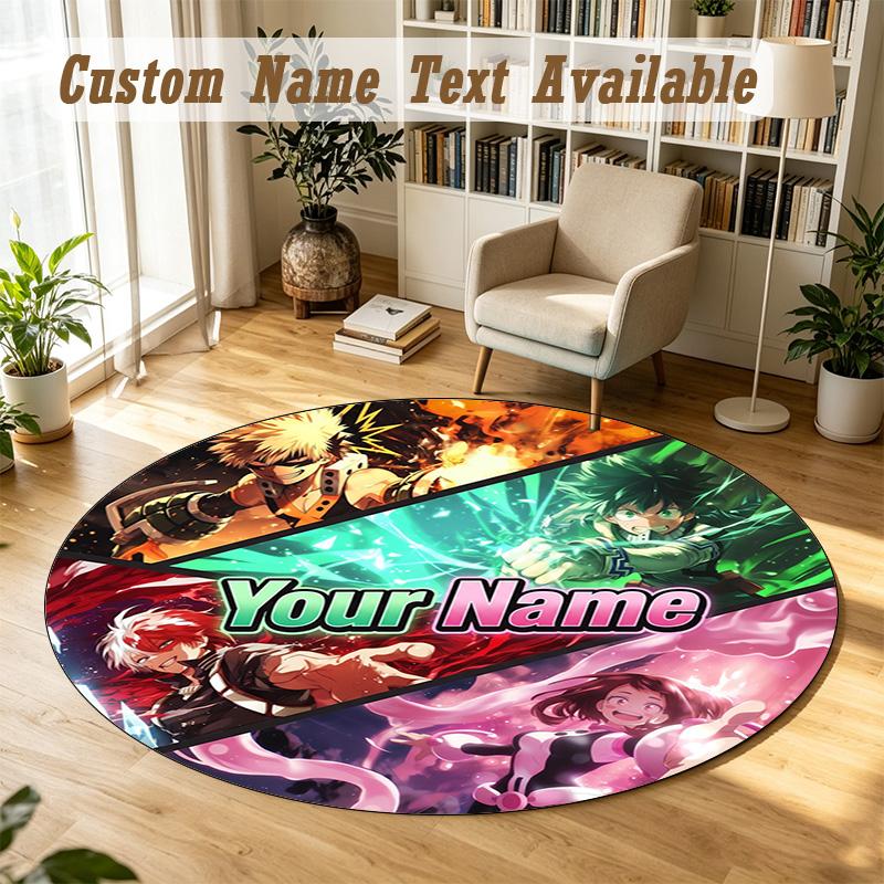 Round Rug Custom NameMy Hero Academia Pattern Non Slip Carpet Home Floor Decor