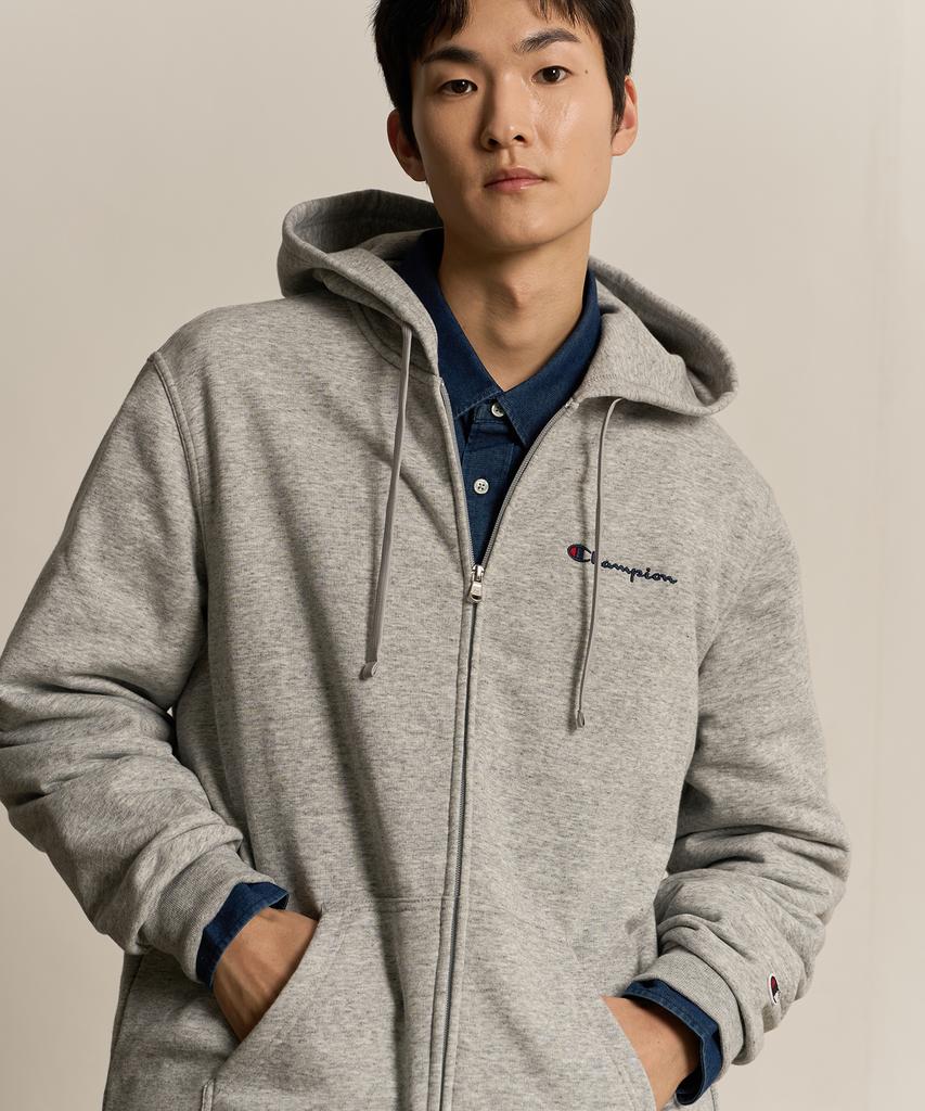 Champion Small Script Logo Zip-Up Hoodie Normal Grey
