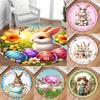 Happy Easter Round Rug with Rabbit Egg Design Stain Resistant Machine Carpet for Living Room Bedroom Laundry Festive Home Decor