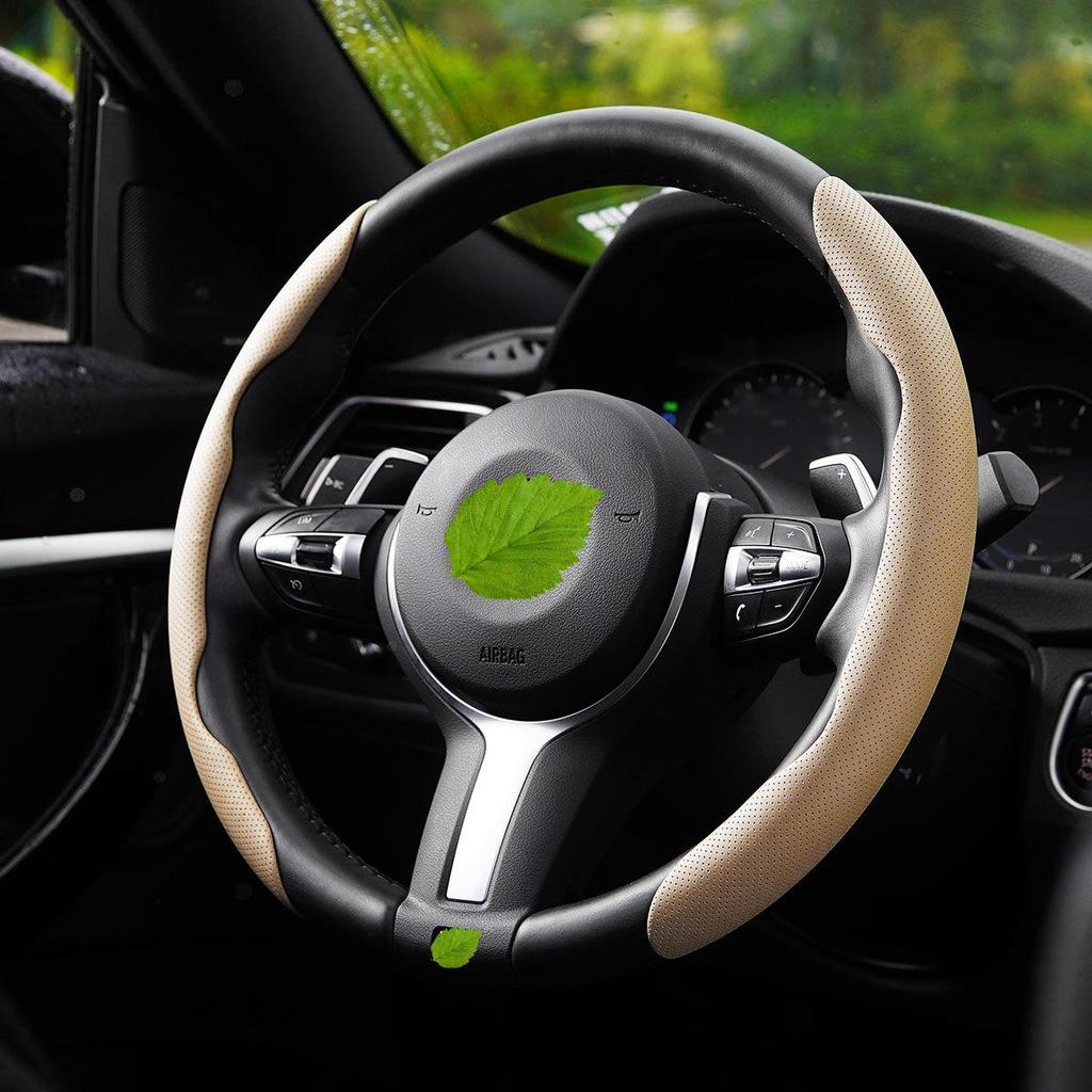 "Ultra-Thin Nappa Perforated Clip-On Steering Wheel Cover: Warm in Winter, Cool in Summer, Non-Slip Design"