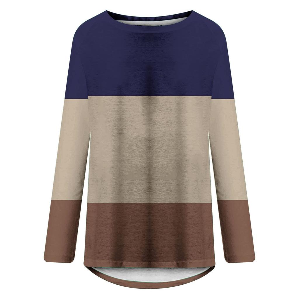Women's Fashion Casual Irregular Patchwork Color Print Loose Medium Long Long Sleeve Top