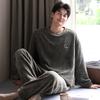 Pajamas Men's winter thickened fleece flannel can be worn outside pullover large size loungewear coral fleece autumn and winter suit