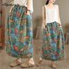 Plus Size Korean Style Spring Summer Women Denim Skirt Elastic Waist Plant Animal Print Skirt Vintage Split Ladies' Skirt