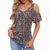 2025 Summer Off-the-Shoulder V-Neck Print Top for Women