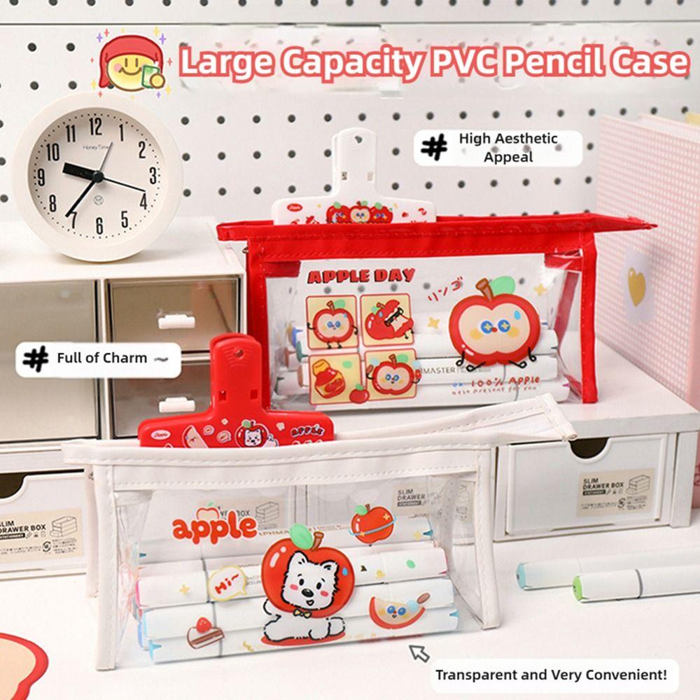 Cartoon Transparent Pen Bag Triangle Base Waterproof Pencil Case Cute Design Multi-functional Pen Pouch Students