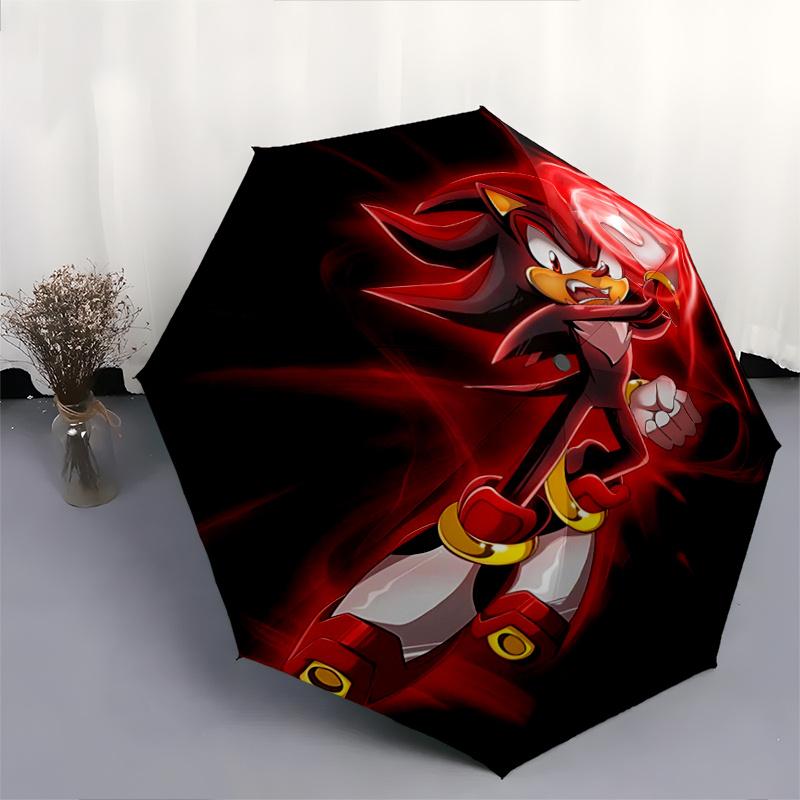 1pc Red Power Surge Shadow the Hedgehog Pattern Cartoon Umbrella, Fashionable, Personalized, High-Value Folding Umbrella, a Must-Have for Summer,