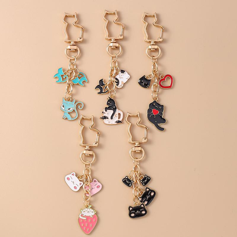Cute Enamel Cat Key Chain Cartoon Animal Key Ring Pendants Key Holder Women Girls Handbag Accessories Jewelry Gifts