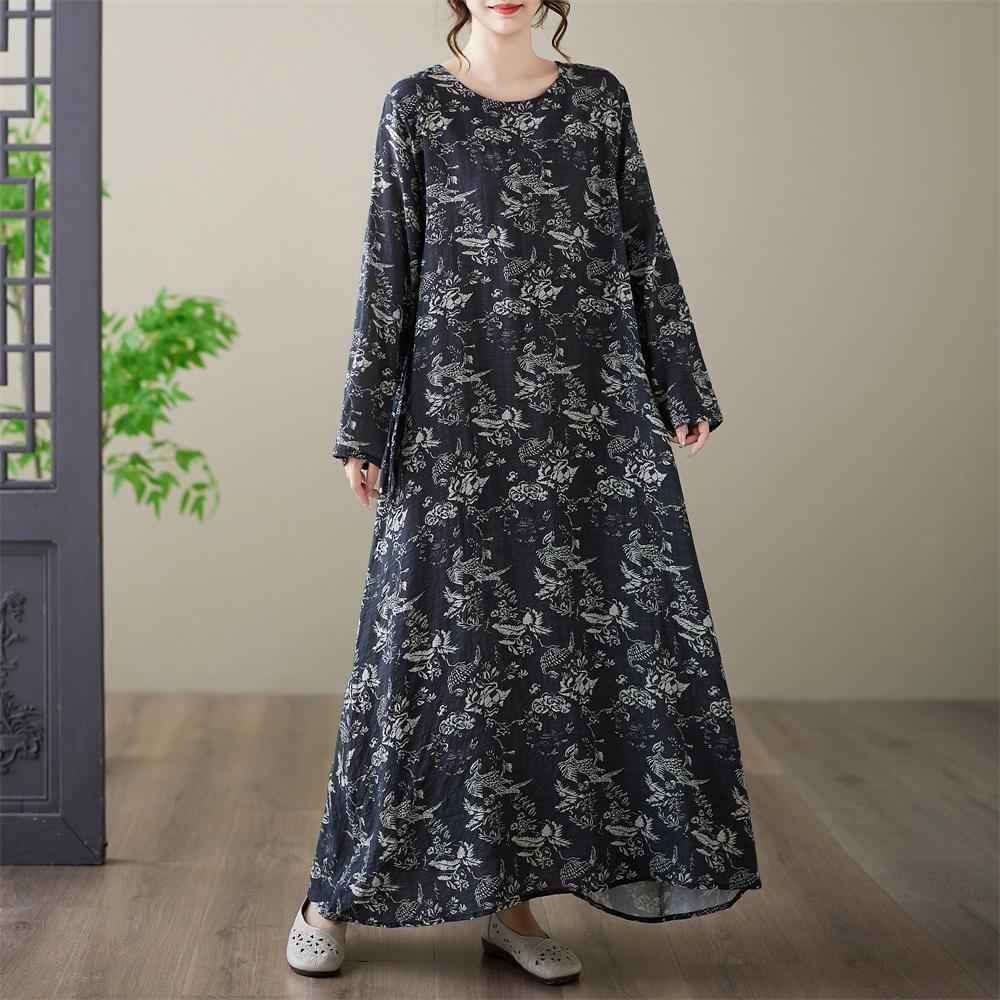 

Long sleeve Plus size Cotton vintage floral new in Dresses for women casual loose spring autumn dress XXXL