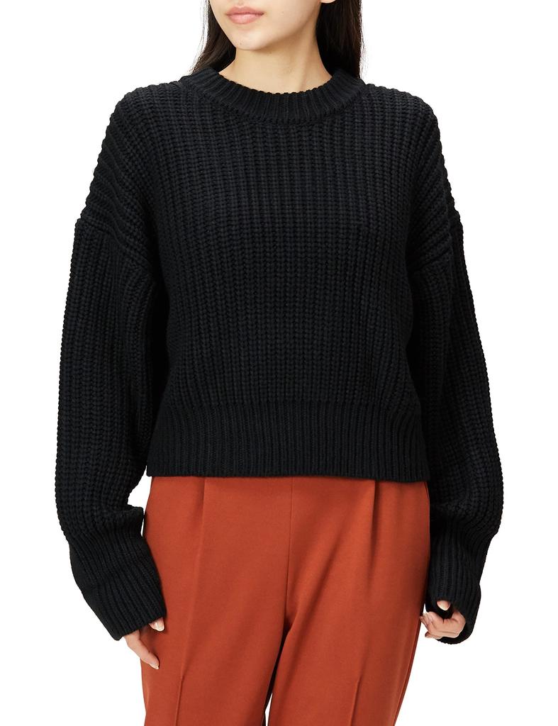 Freeze Mart Short Crew Neck Ribbed Knit FR Women's Sweater, Black,
