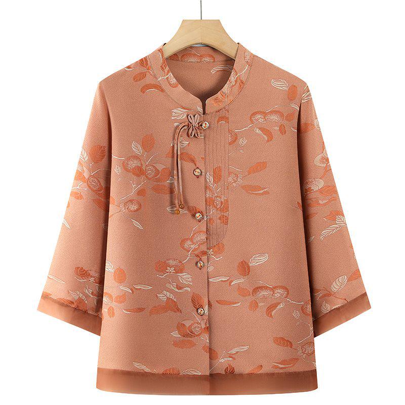 

Grandma s Long Sleeve Chinese Style Spring/Summer Shirt for Middle-Aged Women XL (80-100 kg recommended)